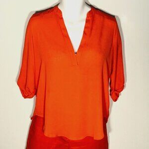 Lush red orange colored  split neck slip-on relaxed fit top SZ S